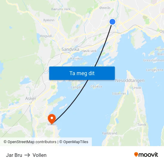 Jar Bru to Vollen map