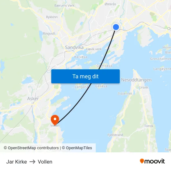 Jar Kirke to Vollen map