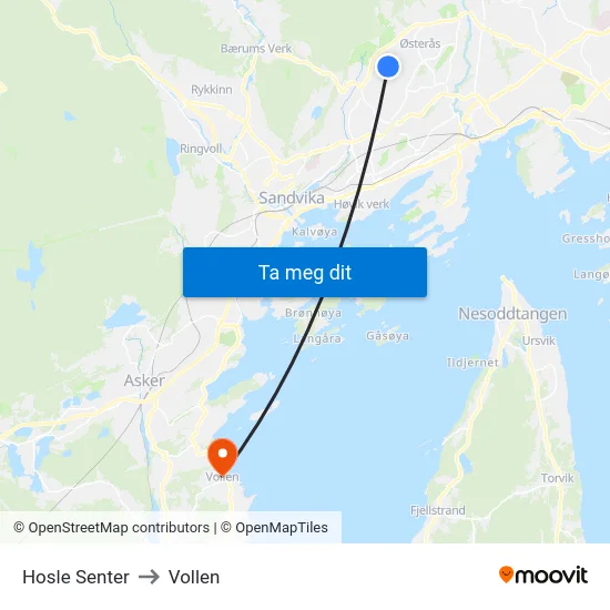 Hosle Senter to Vollen map