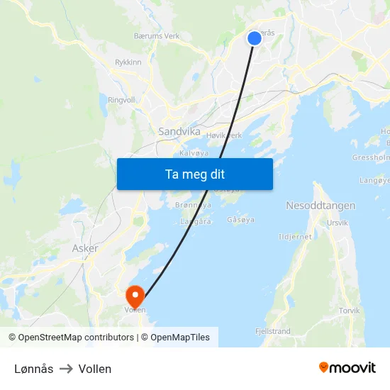 Lønnås to Vollen map