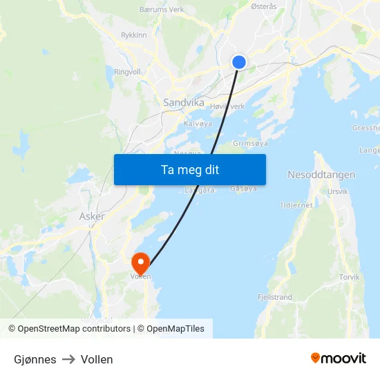 Gjønnes to Vollen map
