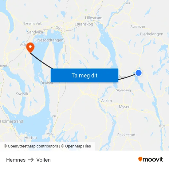 Hemnes to Vollen map