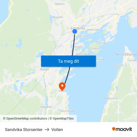 Sandvika Storsenter to Vollen map
