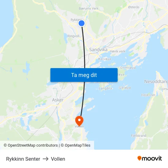 Rykkinn Senter to Vollen map