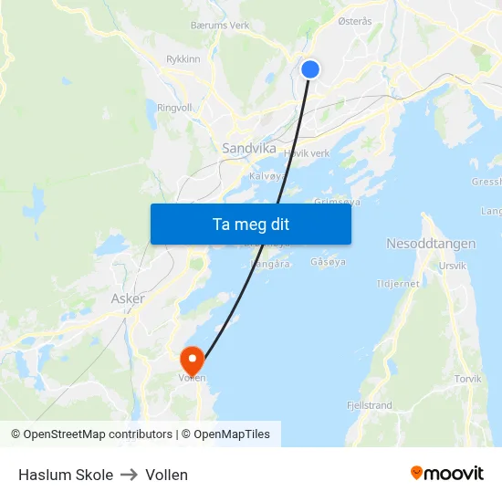 Haslum Skole to Vollen map