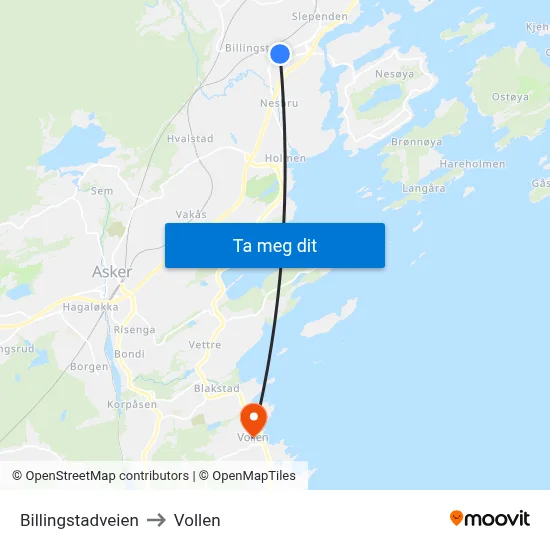 Billingstadveien to Vollen map