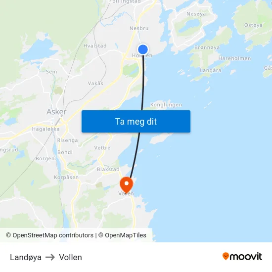 Landøya to Vollen map