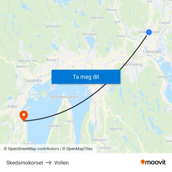 Skedsmokorset to Vollen map