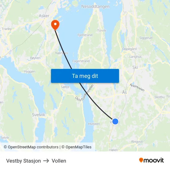 Vestby Stasjon to Vollen map