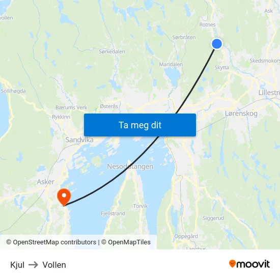 Kjul to Vollen map