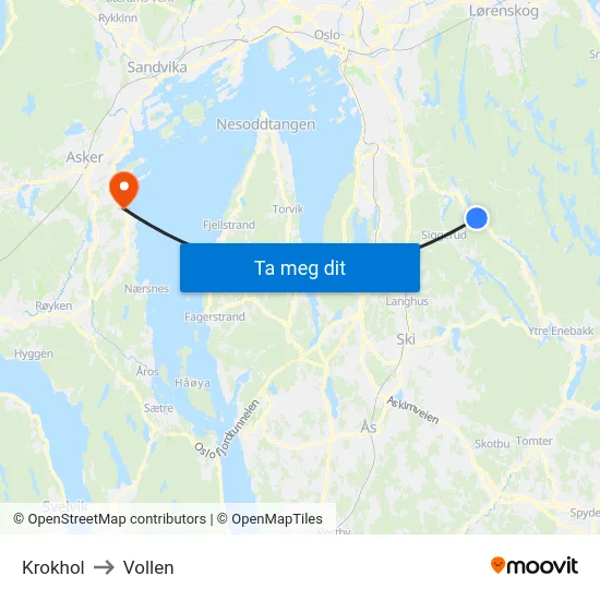 Krokhol to Vollen map