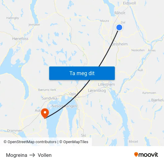 Mogreina to Vollen map