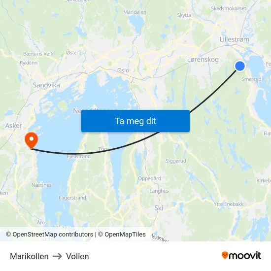 Marikollen to Vollen map