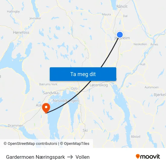 Gardermoen Næringspark to Vollen map