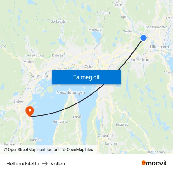 Hellerudsletta to Vollen map
