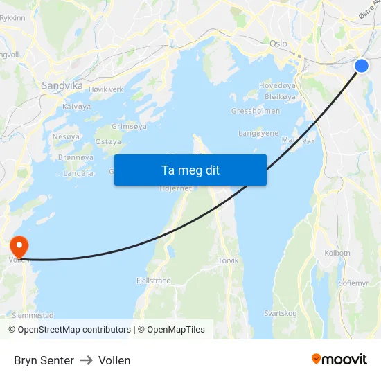 Bryn Senter to Vollen map