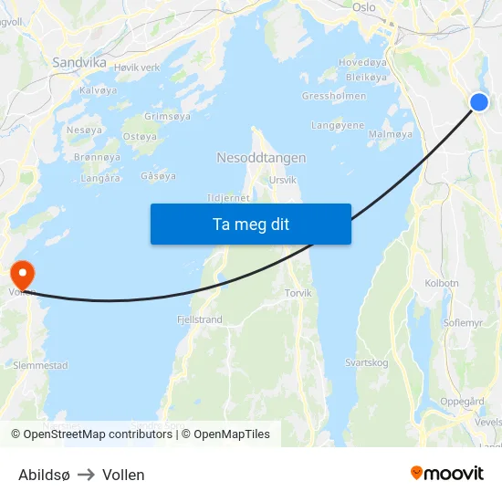Abildsø to Vollen map