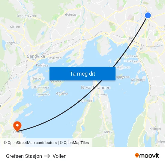 Grefsen Stasjon to Vollen map