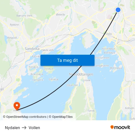 Nydalen to Vollen map