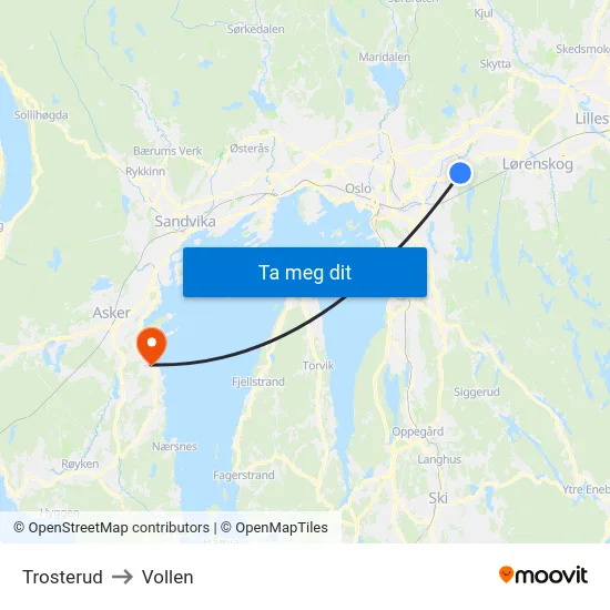 Trosterud to Vollen map