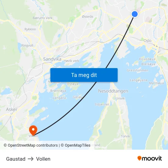 Gaustad to Vollen map