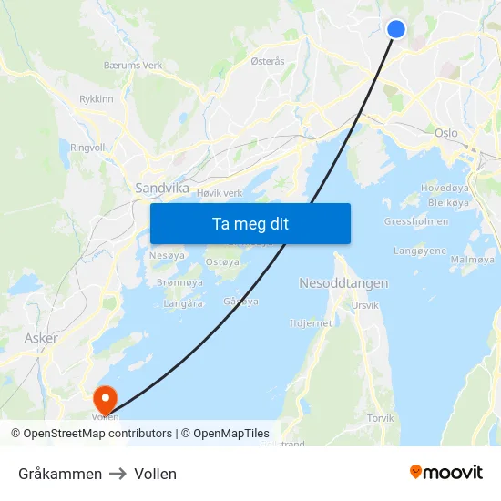 Gråkammen to Vollen map