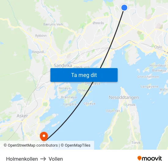 Holmenkollen to Vollen map