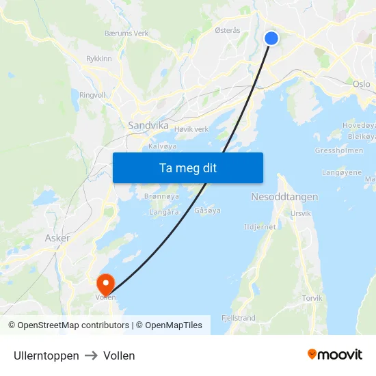 Ullerntoppen to Vollen map