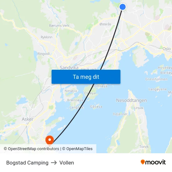 Bogstad Camping to Vollen map