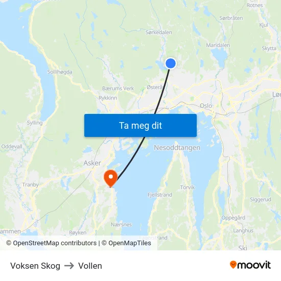 Voksen Skog to Vollen map