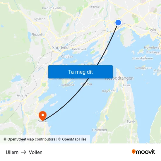 Ullern to Vollen map