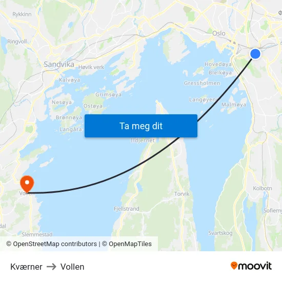 Kværner to Vollen map