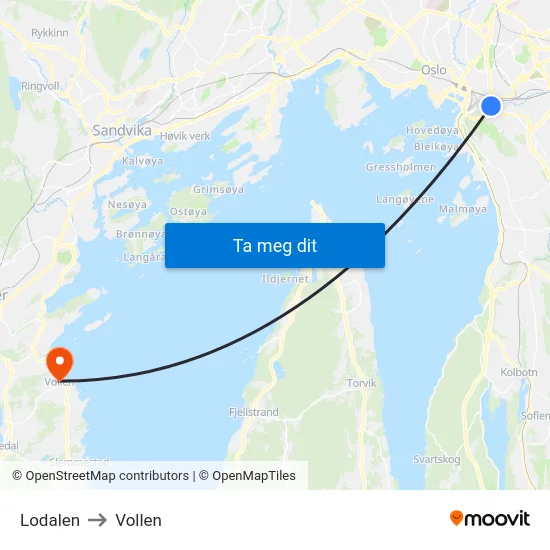 Lodalen to Vollen map