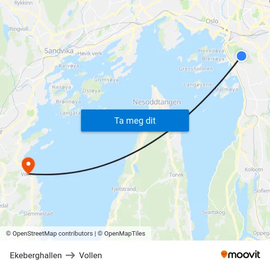 Ekeberghallen to Vollen map