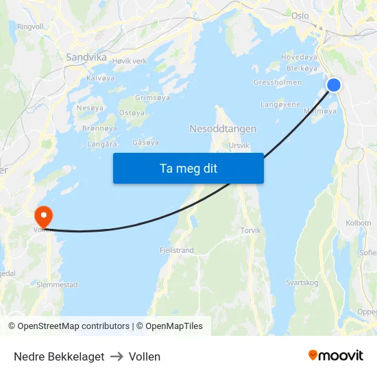 Nedre Bekkelaget to Vollen map