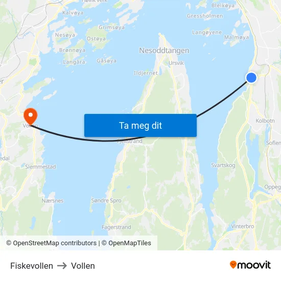 Fiskevollen to Vollen map