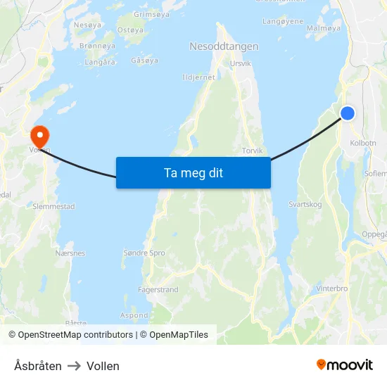 Åsbråten to Vollen map