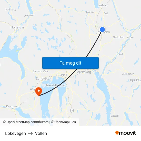 Lokevegen to Vollen map