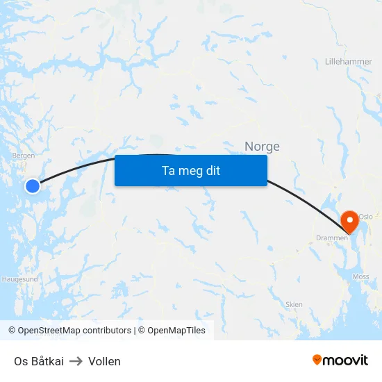 Os Båtkai to Vollen map