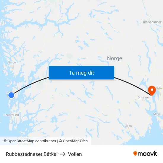 Rubbestadneset Båtkai to Vollen map