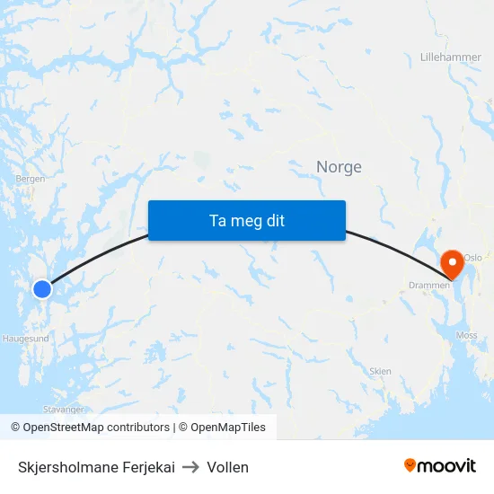 Skjersholmane Ferjekai to Vollen map