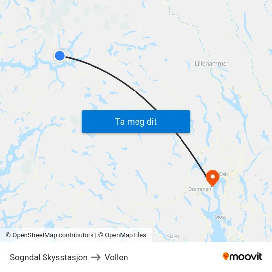 Sogndal Skysstasjon to Vollen map