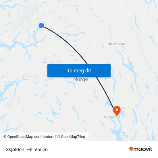 Skjolden to Vollen map