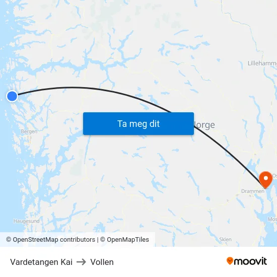 Vardetangen Kai to Vollen map