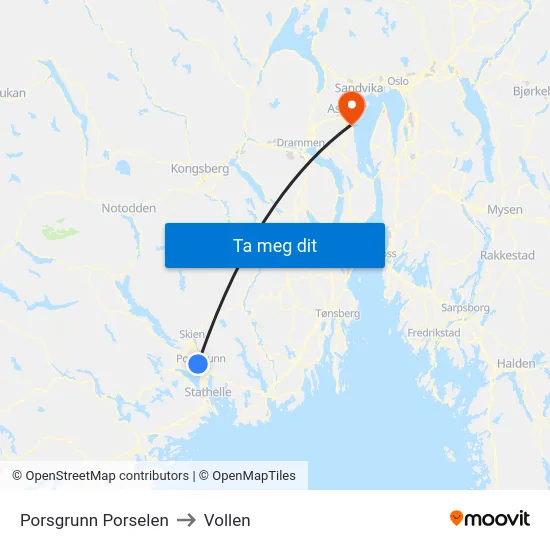 Porsgrunn Porselen to Vollen map
