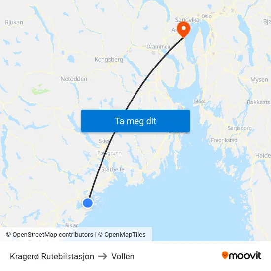 Kragerø Rutebilstasjon to Vollen map