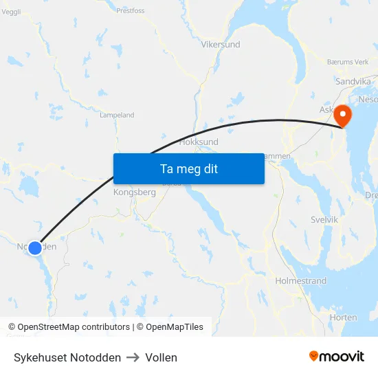 Sykehuset Notodden to Vollen map
