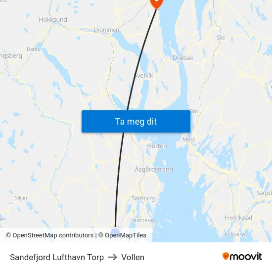 Sandefjord Lufthavn Torp to Vollen map