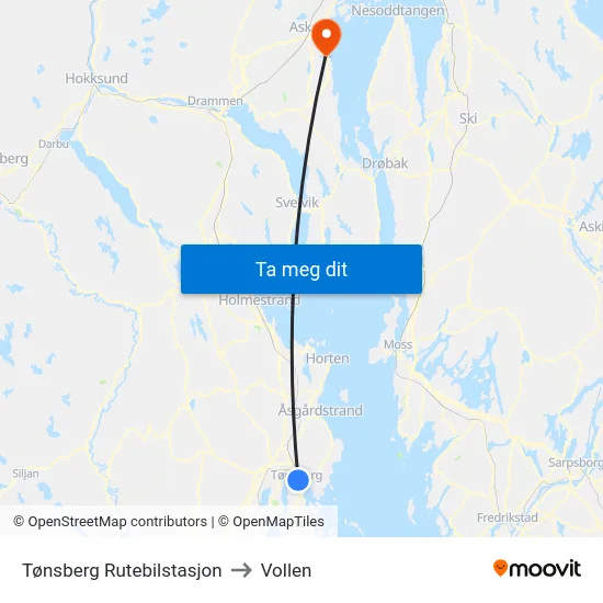Tønsberg Rutebilstasjon to Vollen map