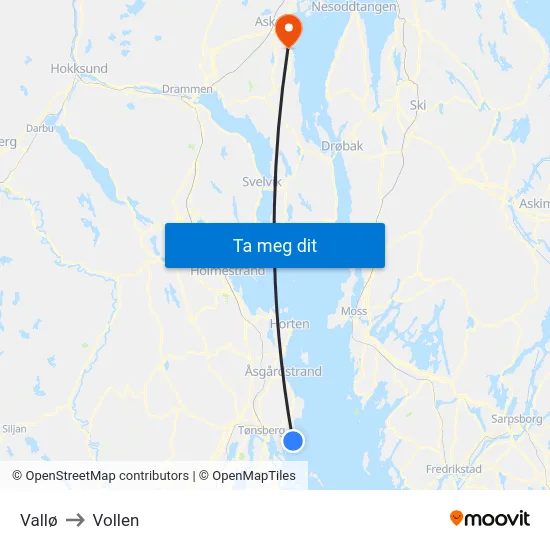 Vallø to Vollen map